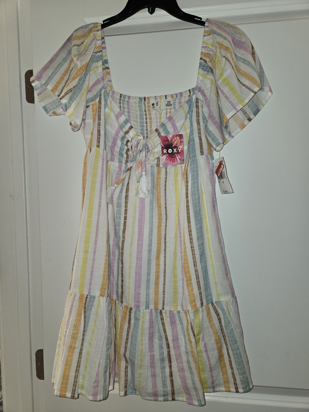 Roxy Pastel Multi-Stripe Tie-Front Midi Dress